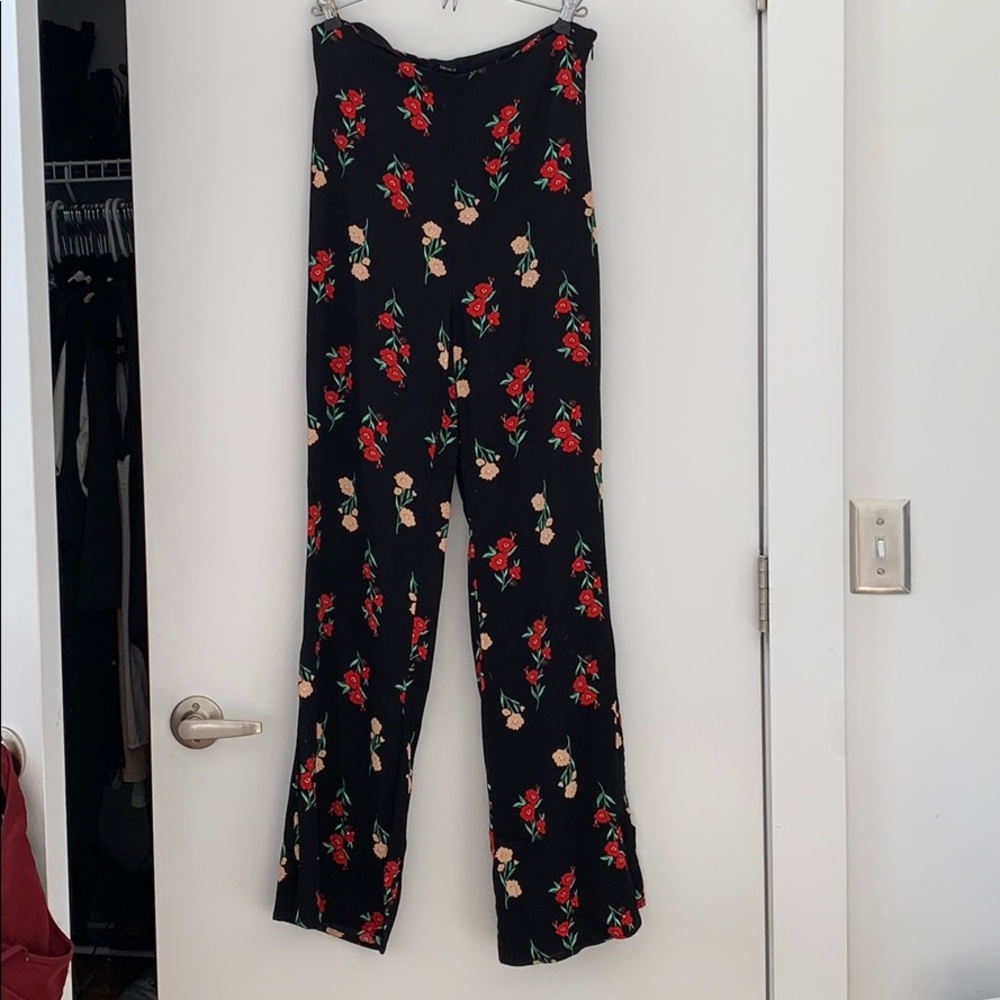High Rise Floral Black Bell Bottoms  M